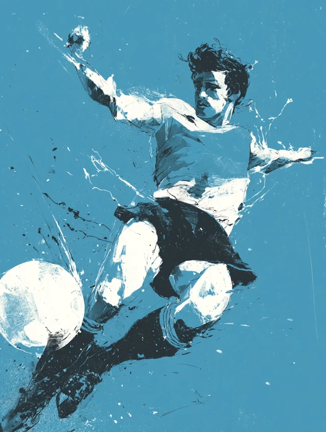 Soccer Player Illustration Blue White Black