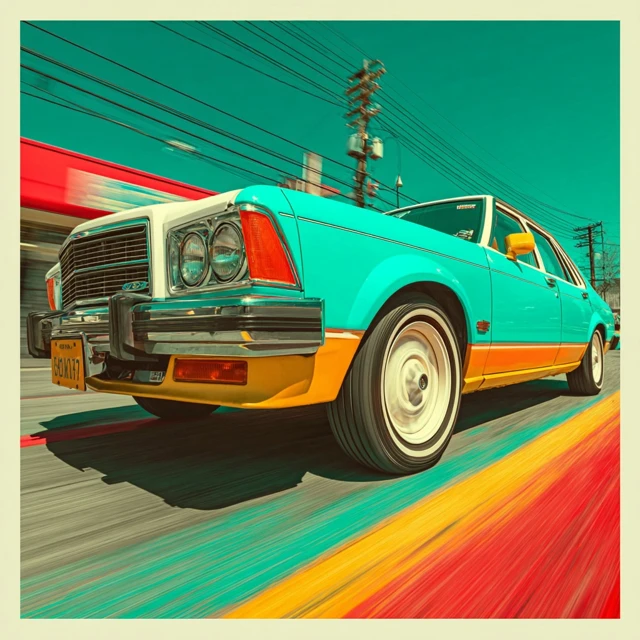 Colorful 1980s Ford Car Illustration