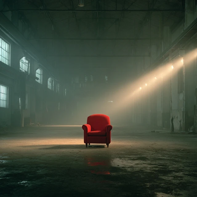 Warehouse Music Video Setting Red Armchair
