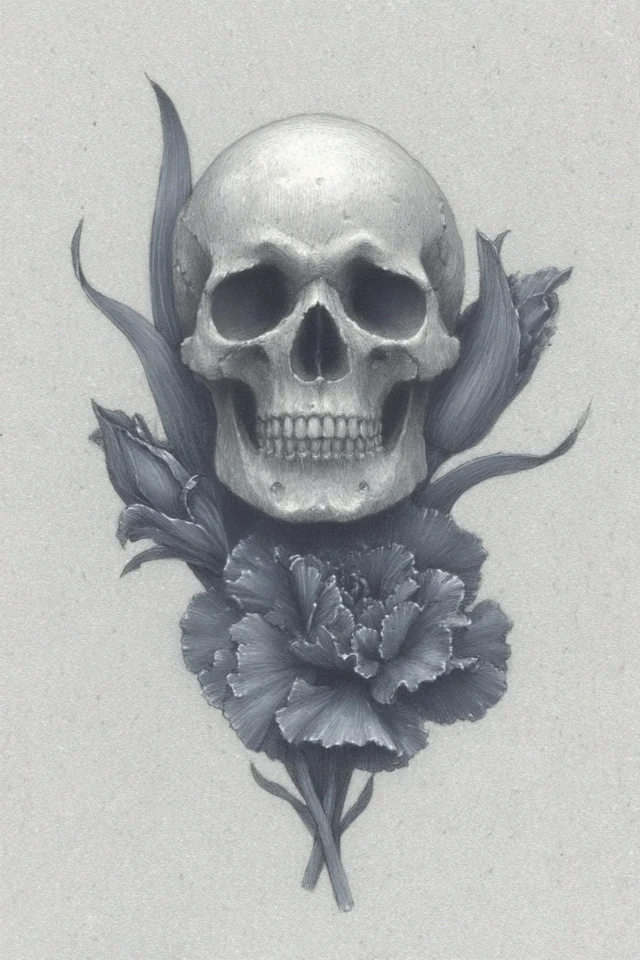 Skull and Rose Art Minimalism Inspired by Michelangelo