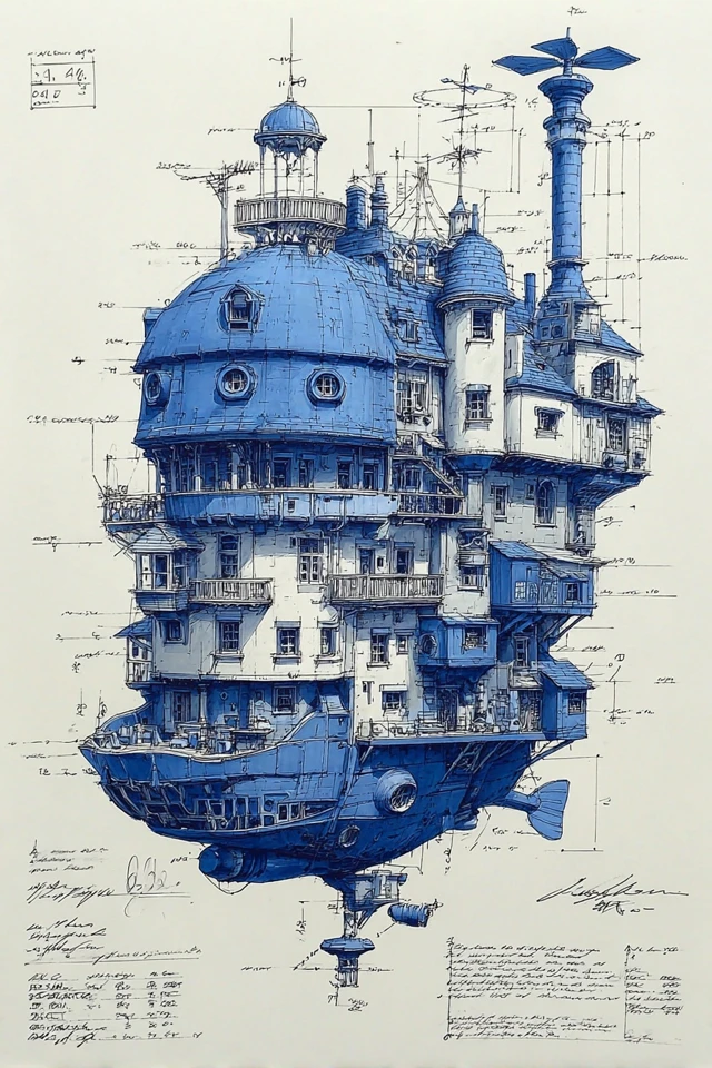 Futuristic Building Design Blueprint Howls Moving Castle