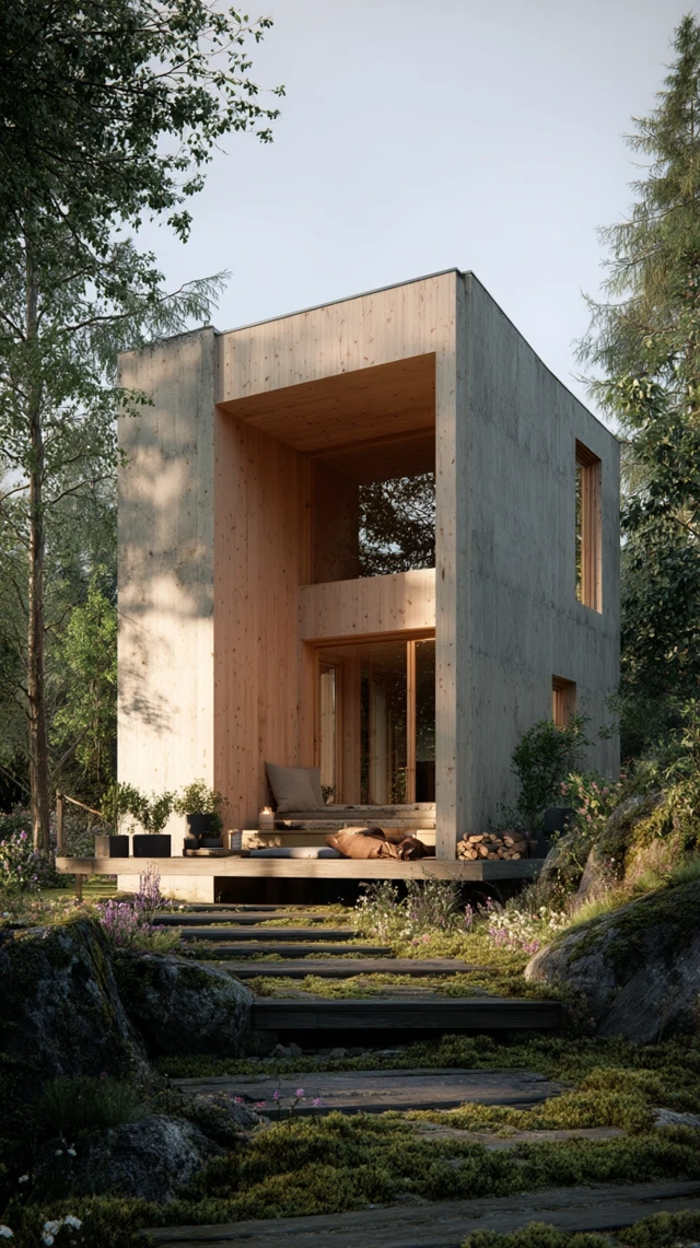 Scandinavian Tiny House in the Forest Editorial Photography