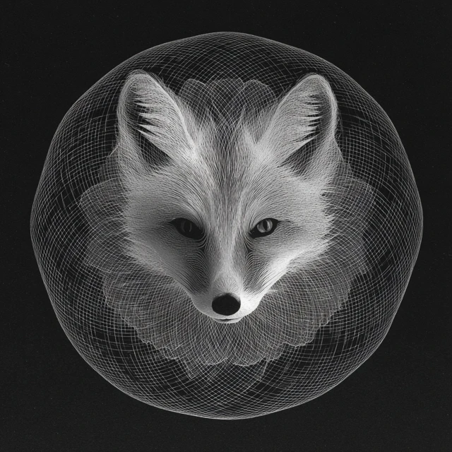 Arctic Fox Spirograph Black and White Art