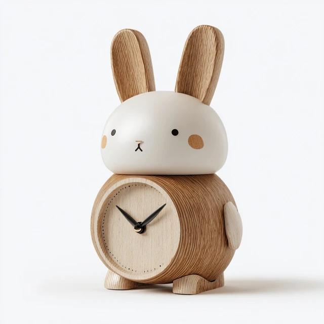 Cute Wooden Rabbit Clock 3D Rendered