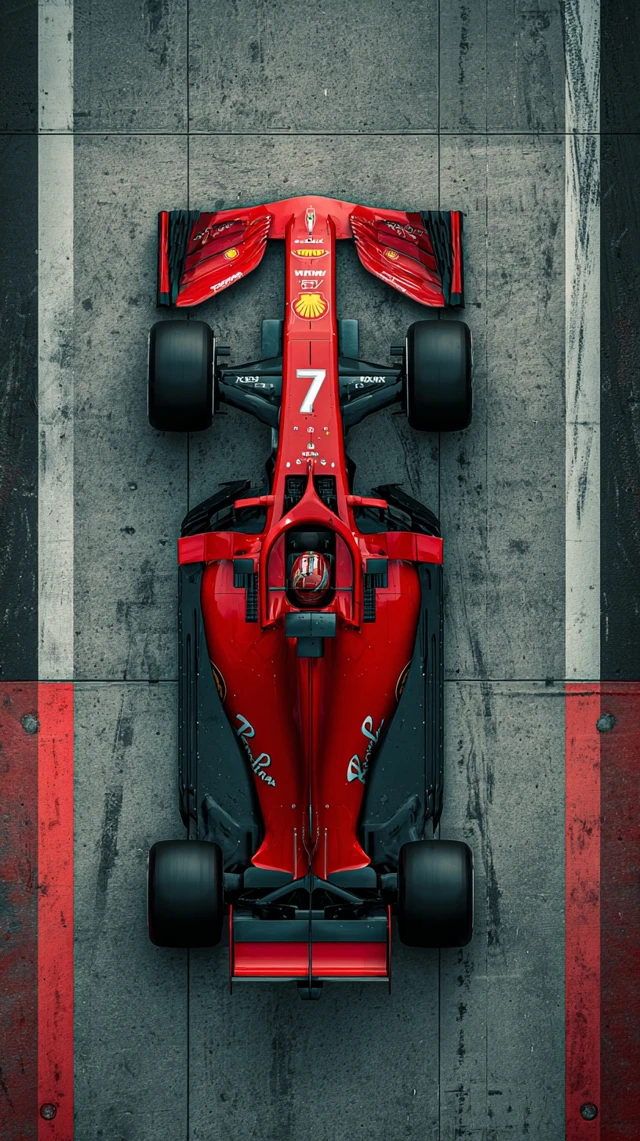 F1 Race Car Aerial View Red Number 7