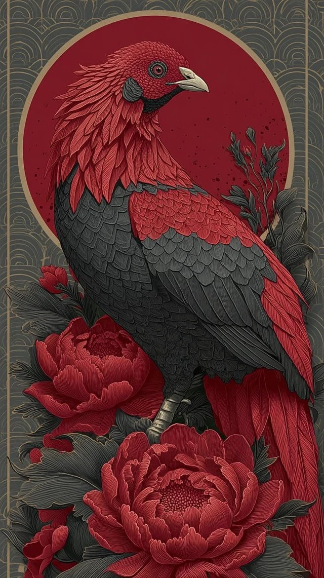 Japanese Phoenix Tattoo Design Black Flowers Art