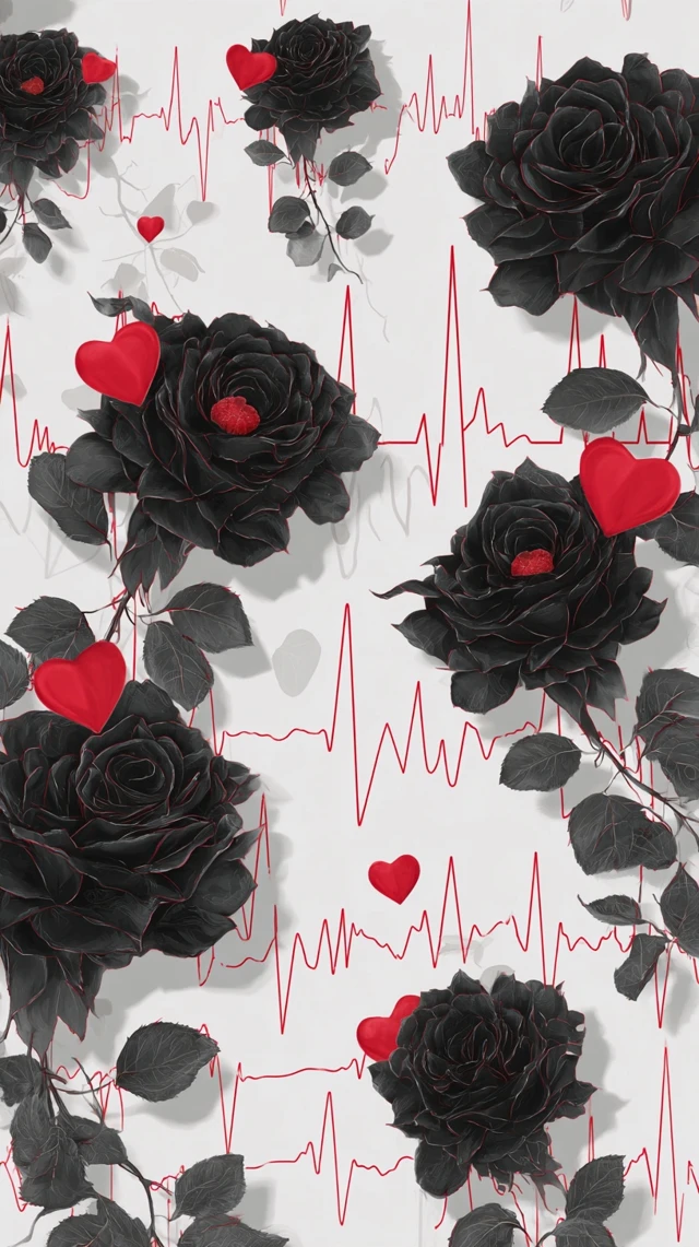 Valentines Day Phone Wallpaper Black Roses Hearts ECG