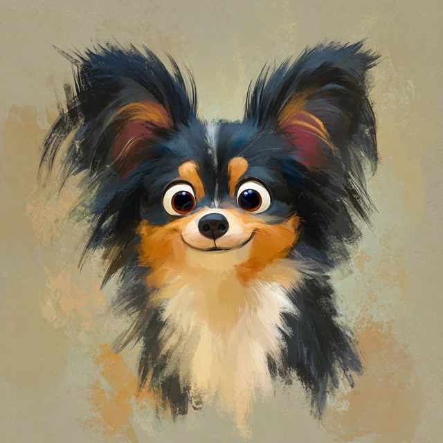 Cute Papillon Dog Oil Painting Pixar Style