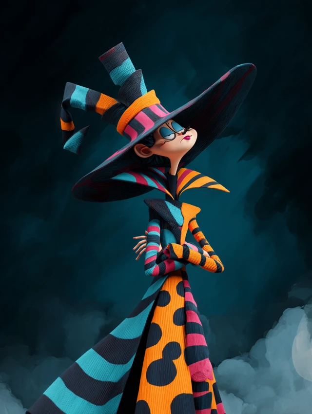Whimsical Witch in Tim Burton Style