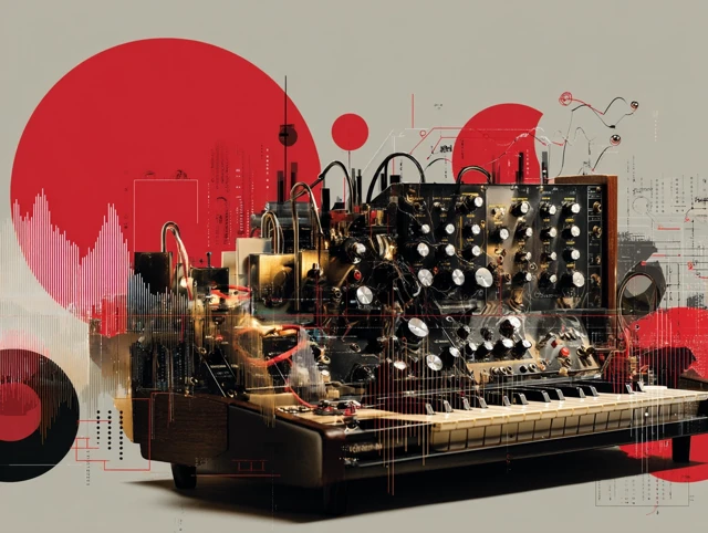 Synthesizer Collage Knobs and Waveforms Illustration