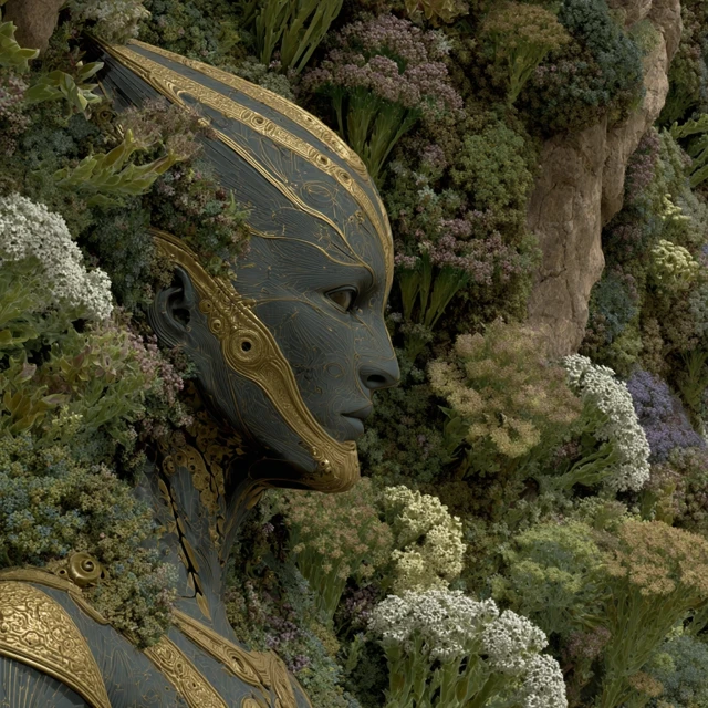 Fractal Android Woman Nature Connection GAN Art