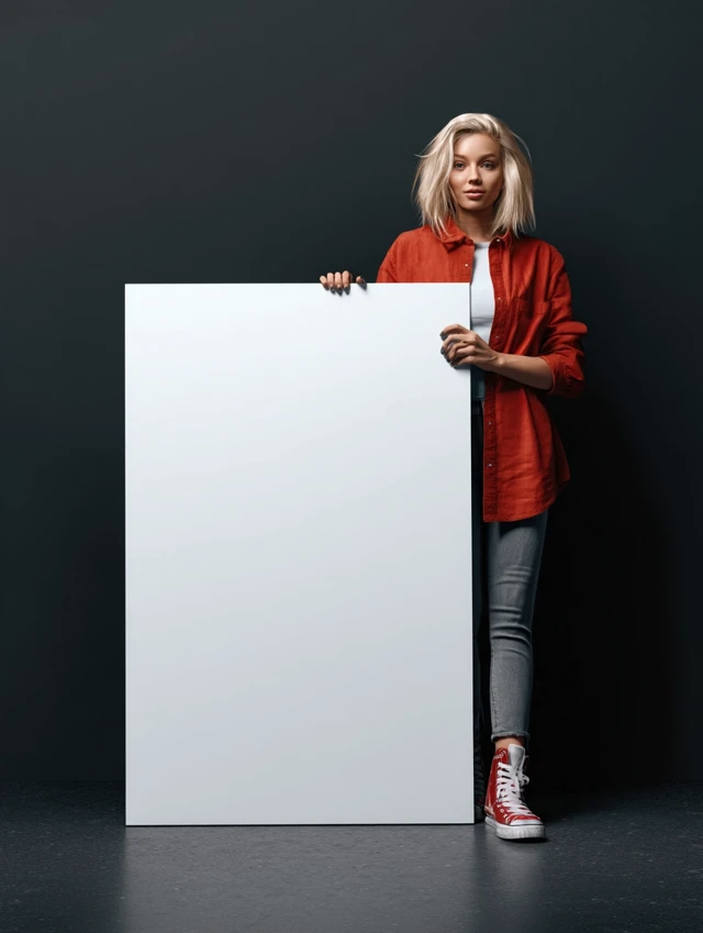 Woman with Poster Blank Space For Your Design