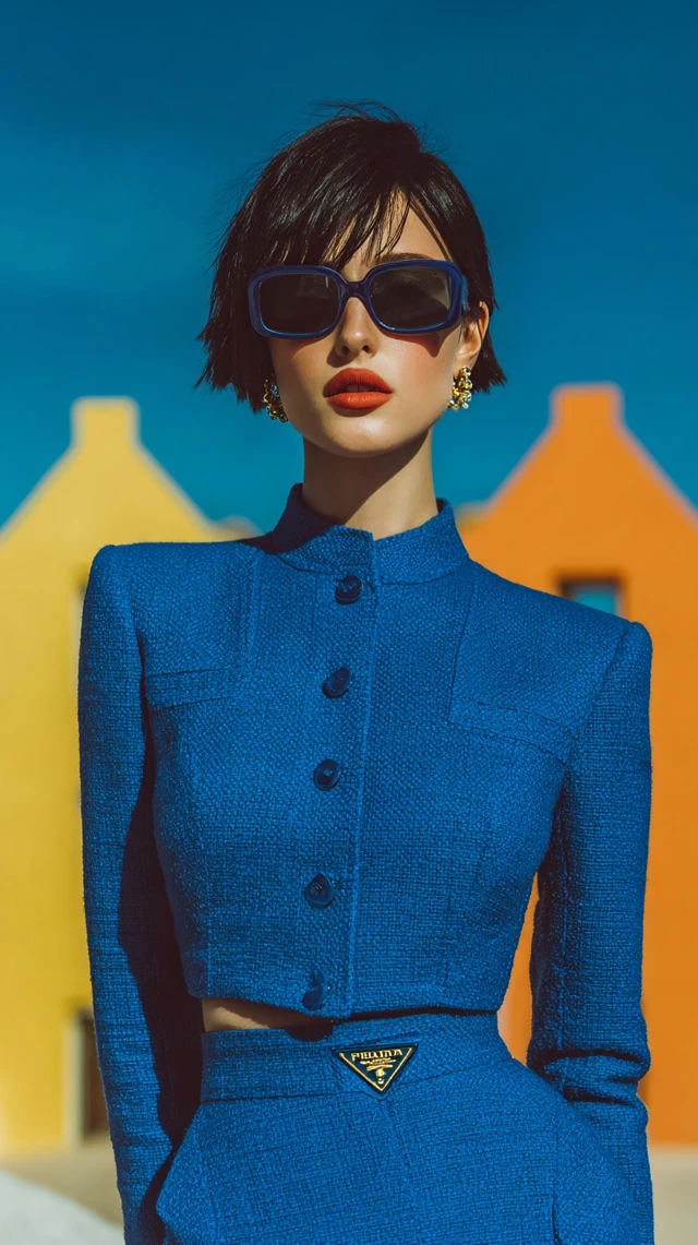 Fashion Model in Prada Cobalt Blue Jacket