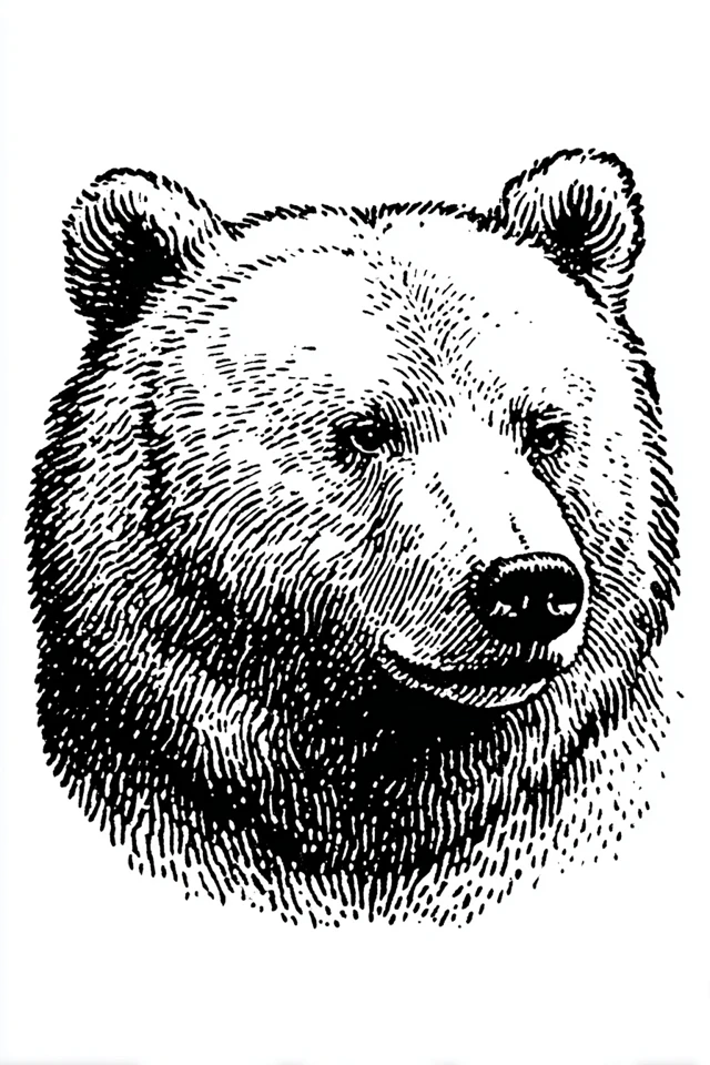Bear Head Linocut Print Woodcut Style Art
