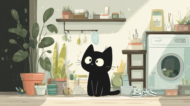 Cute Black Cat Cartoon Character