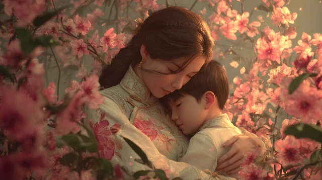 Mothers Day: Chinese Mother and Child Embrace