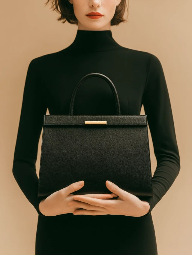 Luxury Handbag Black Leather Gold Hardware Woman Fashion