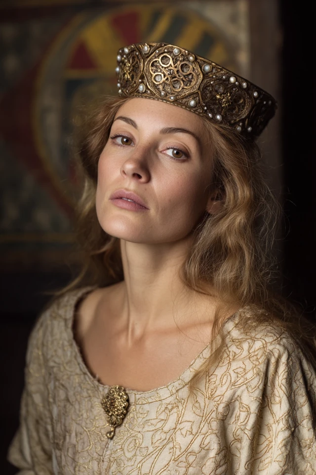 13th Century Queen Portrait in Silk and Gold