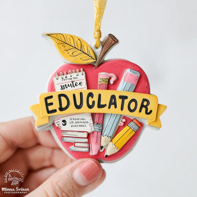 Teacher Christmas Ornament Apple Pencil Notebook