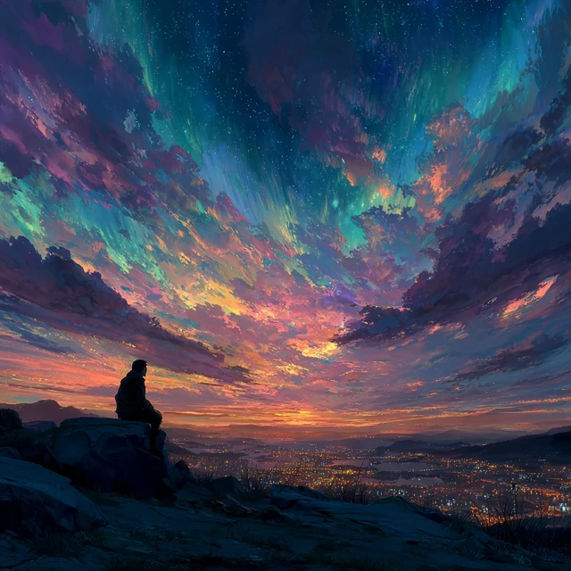 Anime Aurora Sky Panoramic View