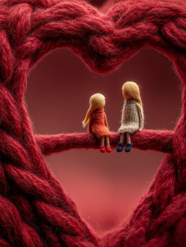 Heart Shaped Wool Art with Dolls