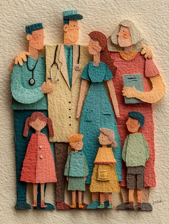 Paper Collage Community Vaccination Scene