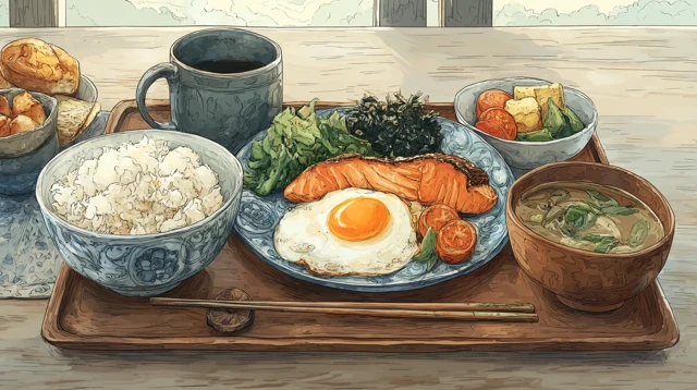 Delicious Japanese Breakfast Anime Style