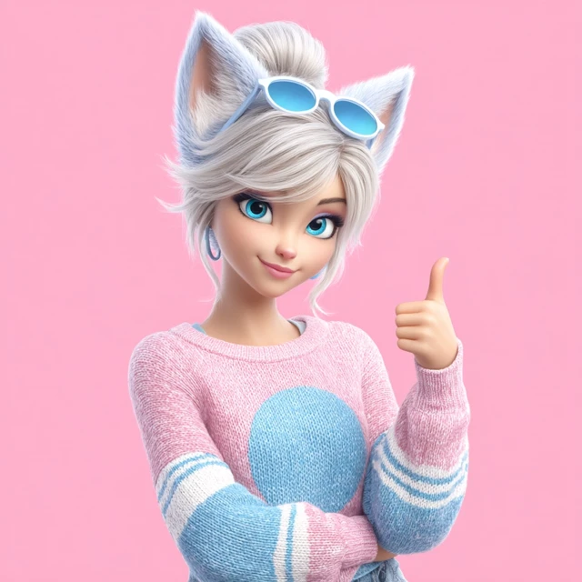 Cute Blue Fox Female Character Thumbs Up Pink Outfit