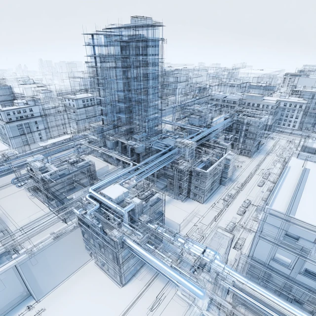 Architectural Blueprint Visualization of a Steel Structure Complex