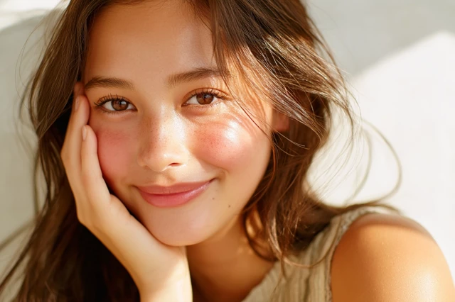Japanese Woman with a Soft Smile and Glowing Skin