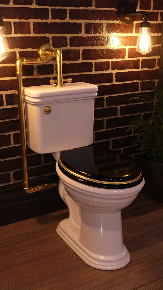 Steampunk Toilet in Vintage Industrial Bathroom