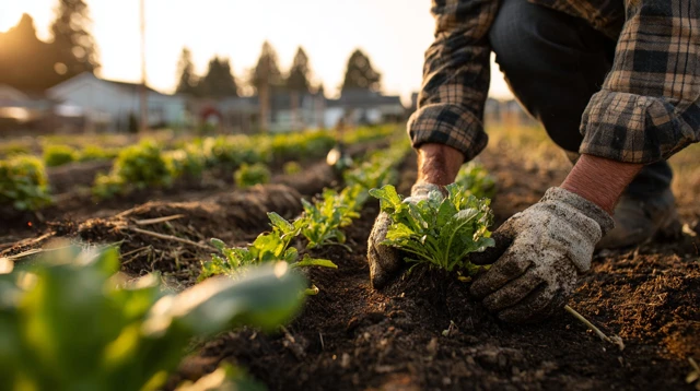 Farmer Planting Greens Sustainable Agriculture