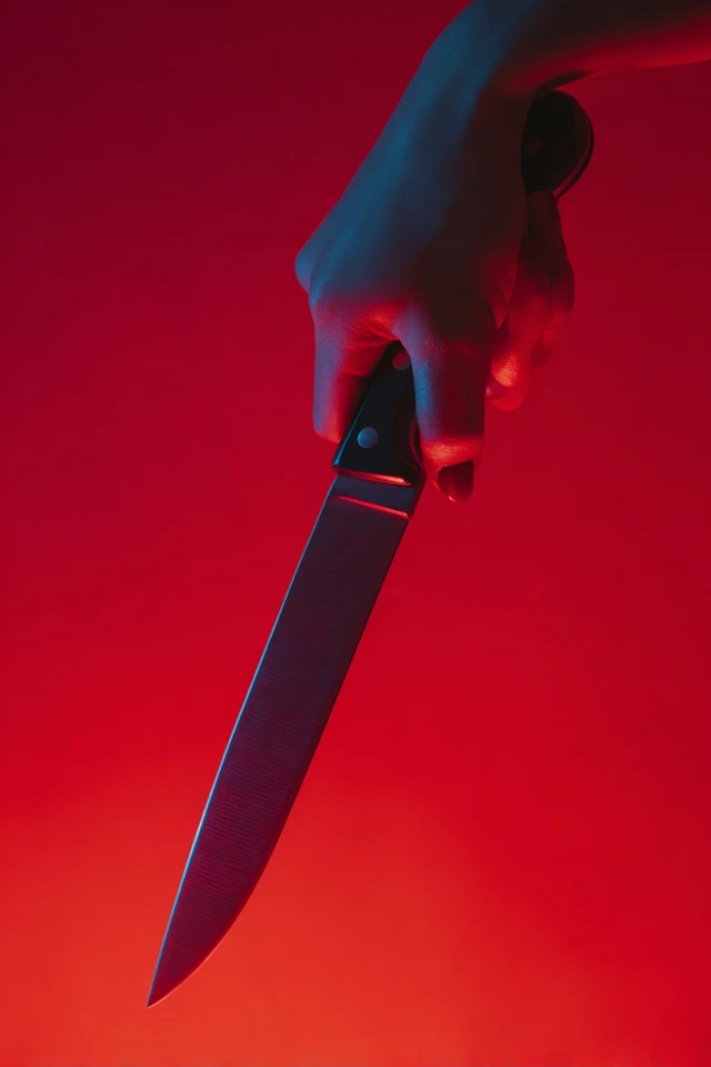 Hand Stabbing Knife Red Background