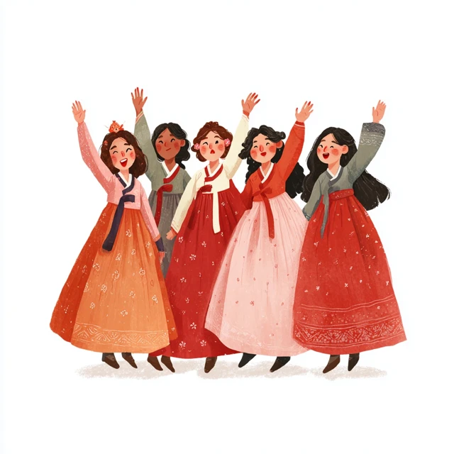 Korean Girls in Hanbok Greeting