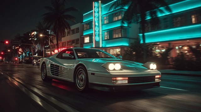 80s Ferrari Testarossa Miami Night