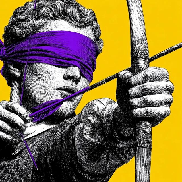 Blindfolded Archer Purple and Yellow Art