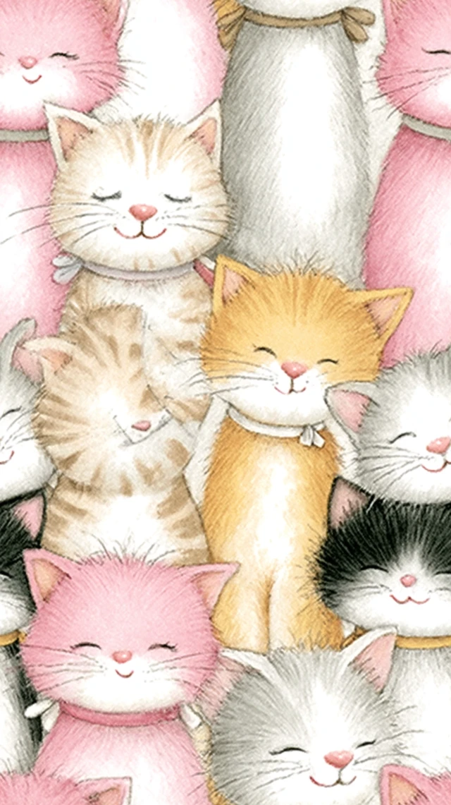 Cute Cat Watercolor Illustration Wall of Cats