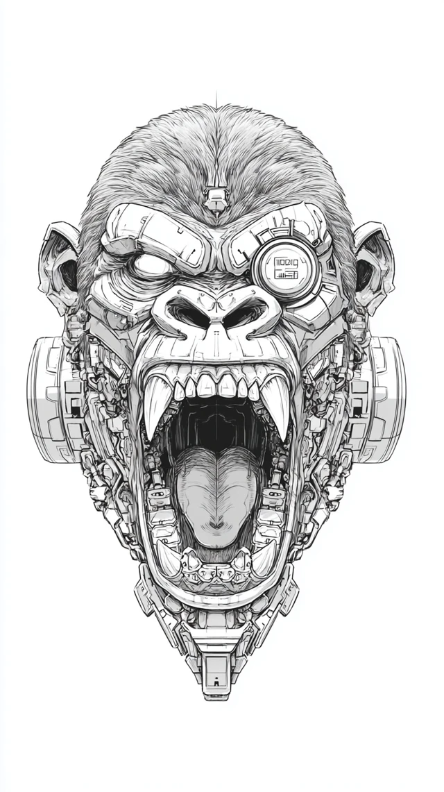 Cybernetic Gorilla Roaring Illustration
