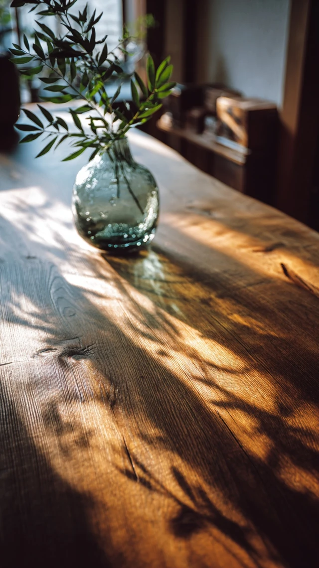 Japanese Kominka Interior Wooden Table and Leaves