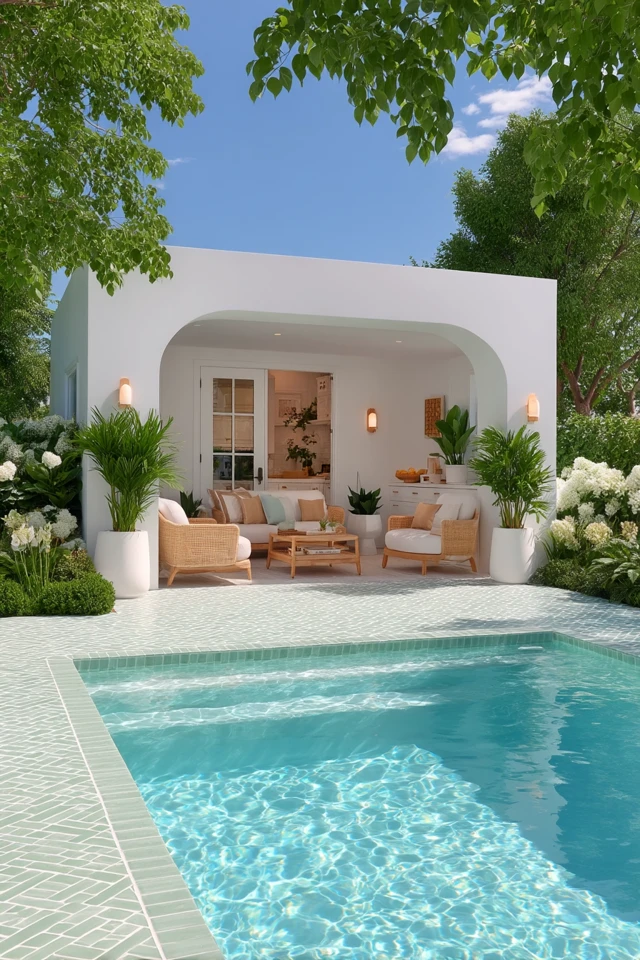 Chic Backyard Design with Pool and Pergola