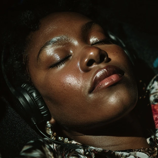 Black Woman with Headset Relaxing