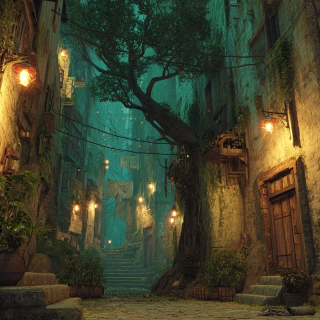 Lantern City Landscape A Peaceful Night Scene