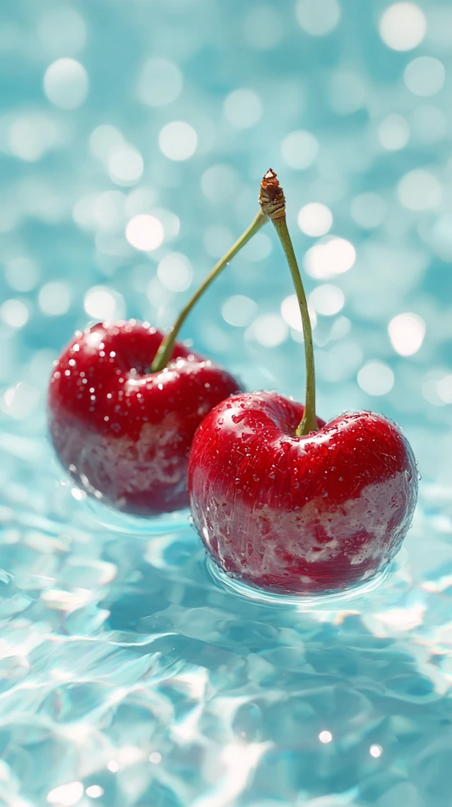 Fresh Cherries in Water Photorealistic Photography