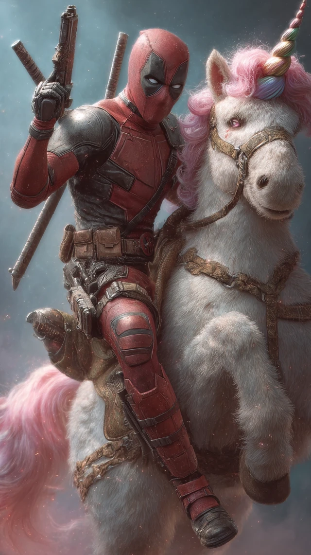 Deadpool Rides a Unicorn Epic Parody Art