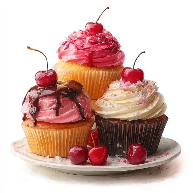 Delicious Cupcake Illustration with Cherries