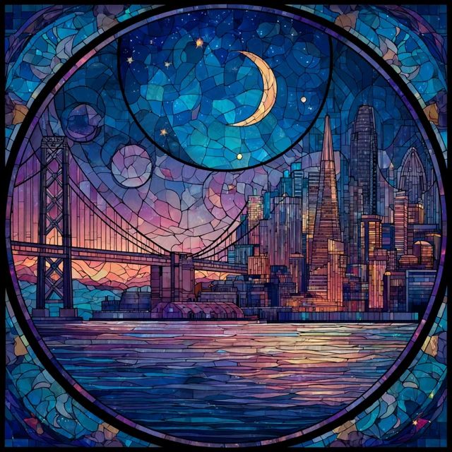 San Francisco Stained Glass Skyline Night View