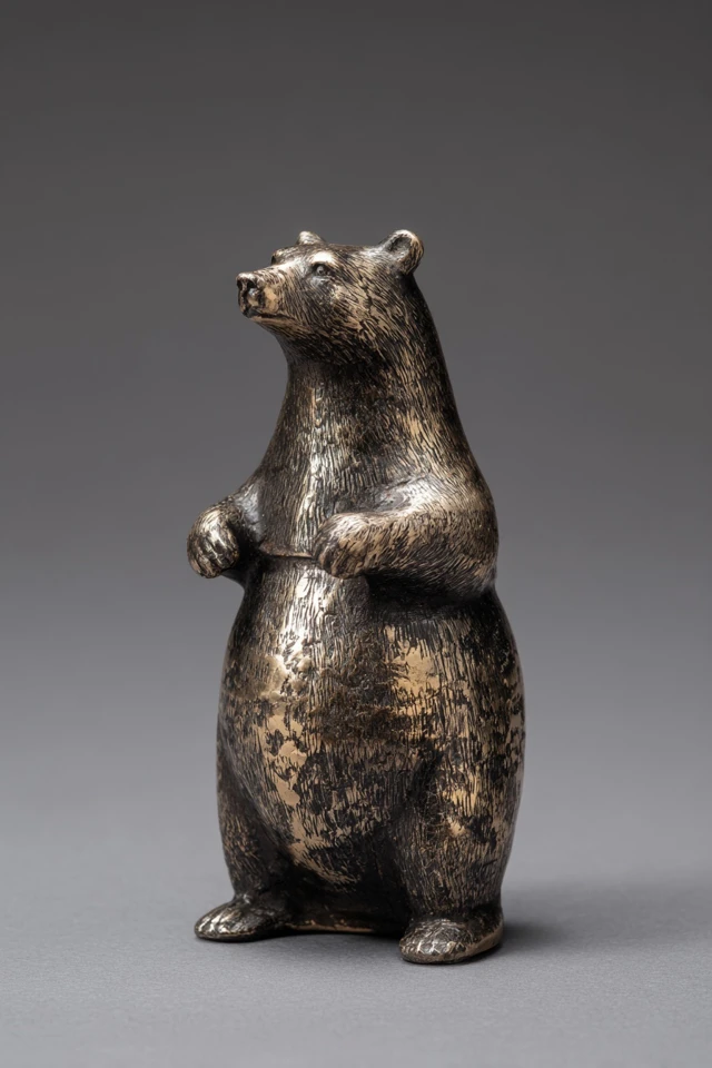 Pewter Bear Figurine Standing Like a Bowling Pin