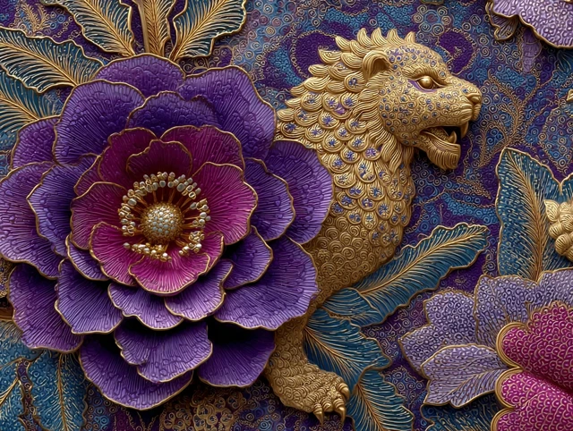 Thai Style Wallpaper Purple and Gold Luxurious Design