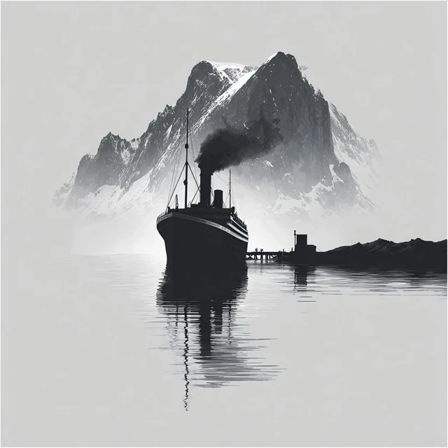 Arctic Steamship Black and White Illustration