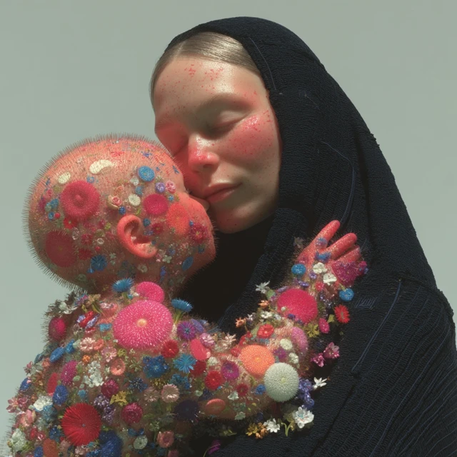 Mother and Child Floral Embrace Artwork